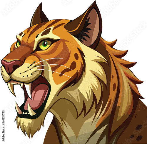Aggressive saber-toothed tiger showing teeth growling