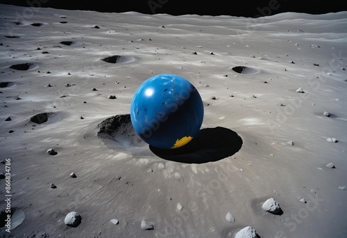 Blue earth view from the moon surface photo