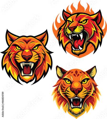 Aggressive saber-toothed tiger showing teeth growling