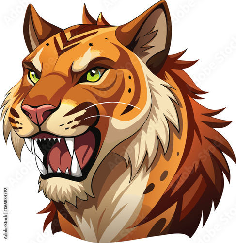 Aggressive saber-toothed tiger showing teeth growling