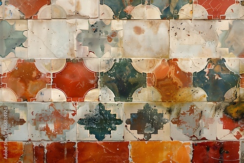 A color-blocked depiction of a patterned ceramic tile wall