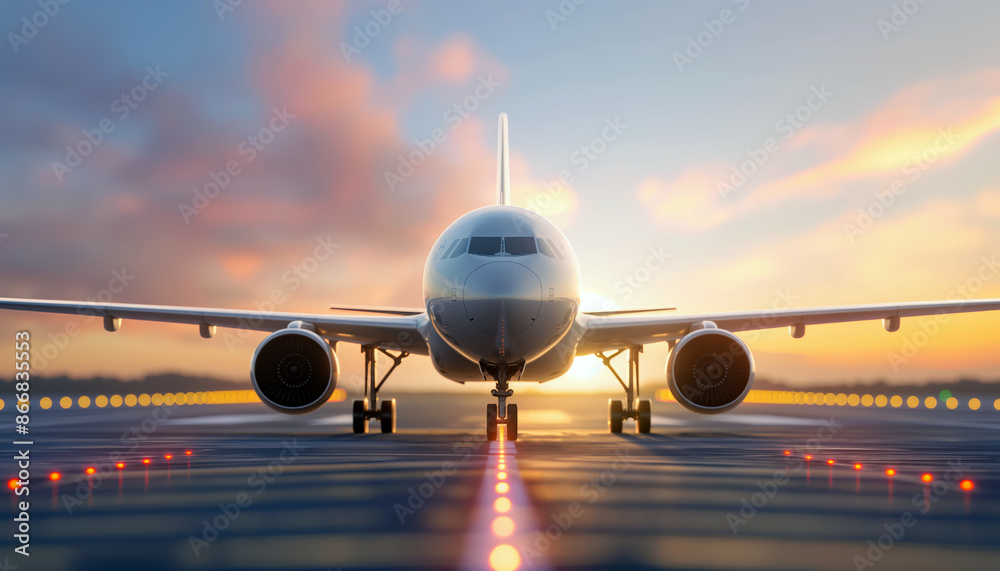 Airplane on the Runway at Sunset Airplane on the Runway at Sunset