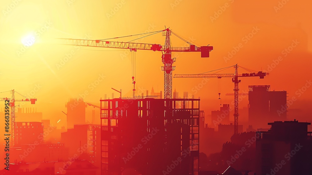 Silhouette of construction crane at sunset Silhouette of construction crane at sunset