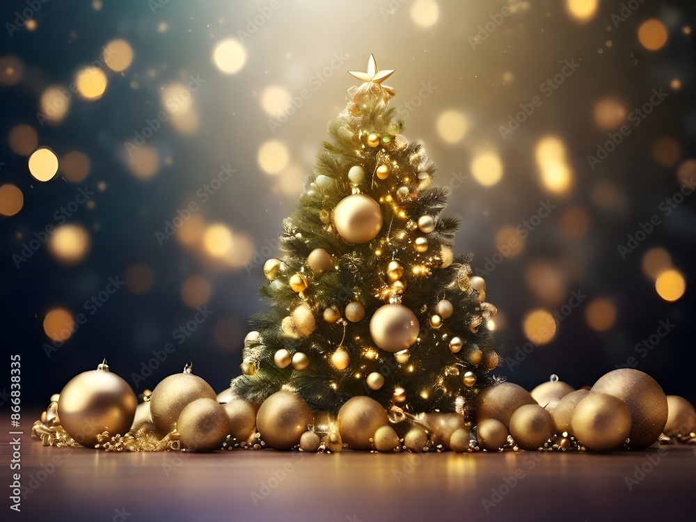 Christmas tree with gold baubles on bokeh background Christmas Tree With Baubles And Blurred Shiny Lights Generated Al Christmas tree with gold baubles on bokeh background Christmas Tree With Baubles And Blurred Shiny Lights Generated Al