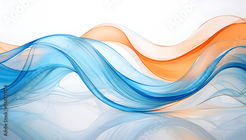 Abstract Blue And Orange Waves On White Background