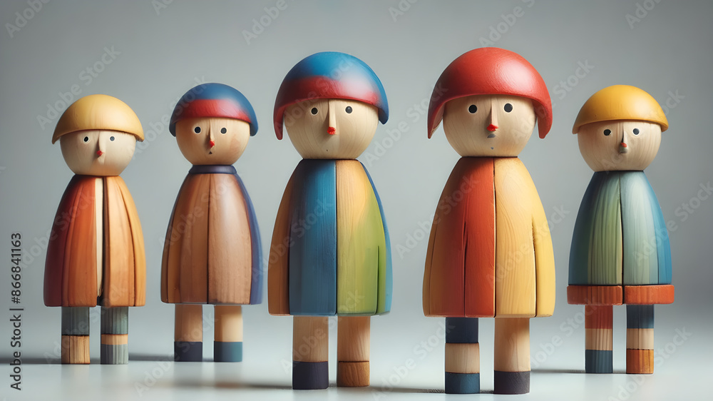 Colorful  Wooden figure peg dolls. creative thinking and human resources, Recruitment employee concept  AI generated image, ai