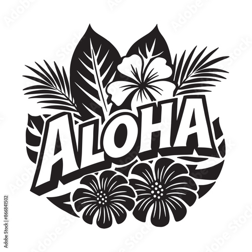 Aloha text and logo.Hand drawn vector illustration