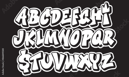 Street graffiti style alphabet, hand drawn. youthful urban atmosphere. vector graffiti alphabet on black background