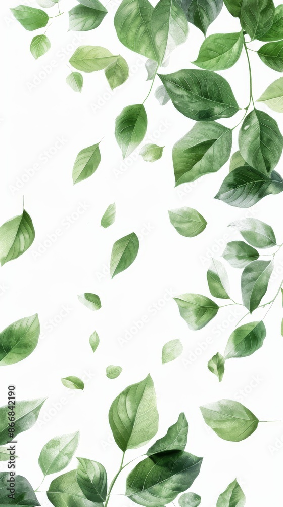Green leaves pattern on white background, botanical nature design. Fresh and organic concept Green leaves pattern on white background, botanical nature design. Fresh and organic concept