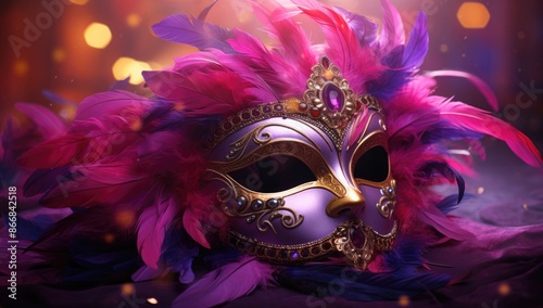 Luxury venetian mask on dark red background. Carnival masquerade fantasy mask