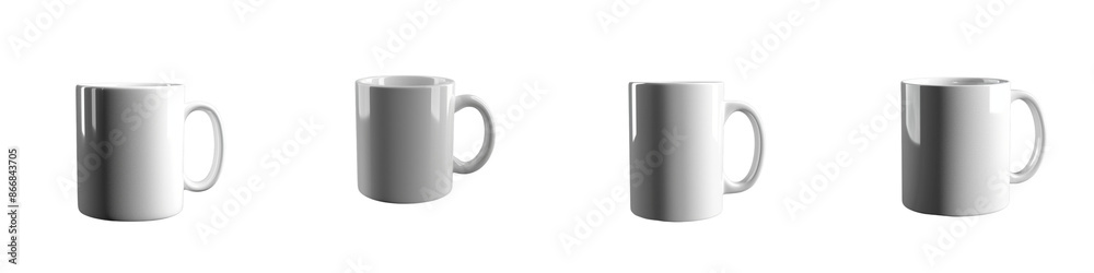 set of a elegant white coffee mug, front view on a transparent background set of a elegant white coffee mug, front view on a transparent background