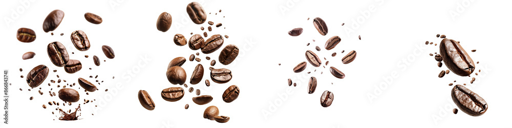 set of a flying coffee beans with motion blur effect, stark on a transparent background set of a flying coffee beans with motion blur effect, stark on a transparent background