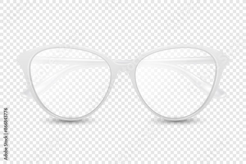 Vector 3d Realistic White Round Frame Glasses Isolated. Sunglasses, Lens, Vintage Eyeglasses in Front View. Design Template for Optics and Eyewear Branding Concept