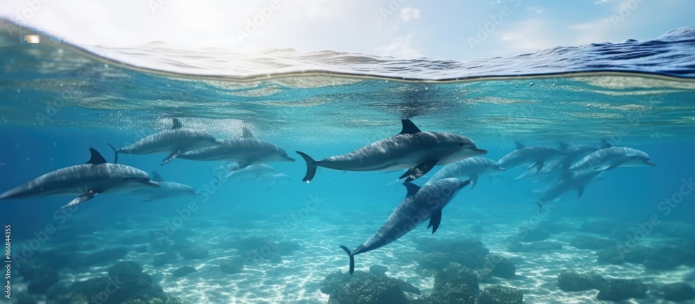 Fototapeta premium Dolphins Swimming in a Crystal-Clear Ocean