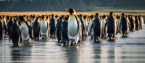 King Penguins Marching into the Water