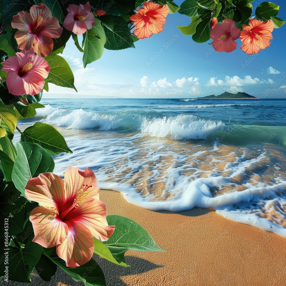 Hibiscus Flowers Bloom on a Tropical Beach Hibiscus Flowers Bloom on a Tropical Beach