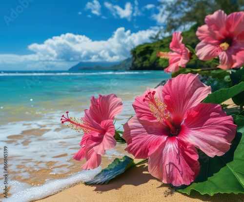 Wallpaper Mural Hibiscus Flowers on a Tropical Beach Torontodigital.ca