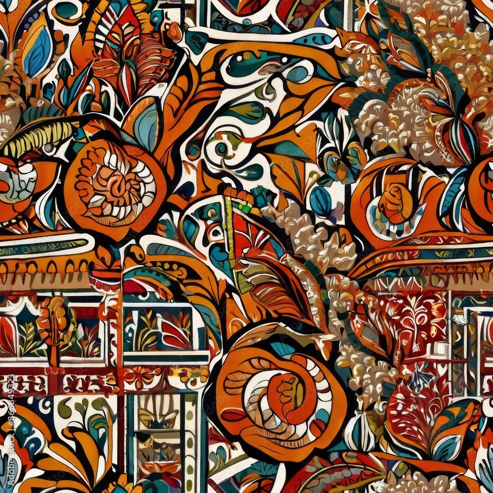 Intricate Floral kalamkari design in maroon and blue Intricate Floral kalamkari design in maroon and blue