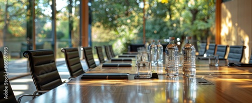 Modern Conference Room With Large Windows Overlooking Greenery in the Daylight