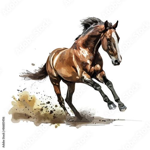 Watercolor drawing vector of a Muscular horse, isolated on a white background, clipart image, Illustration painting, design art, Muscular horse vector, Graphic logo, drawing clipart.  photo