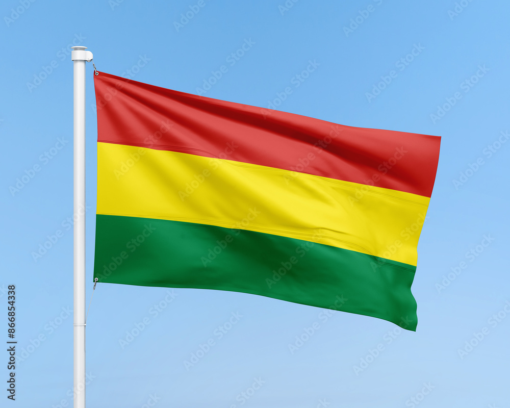 Bolivia flag on stick on sky background. Realistic flag illustration Bolivia flag on stick on sky background. Realistic flag illustration