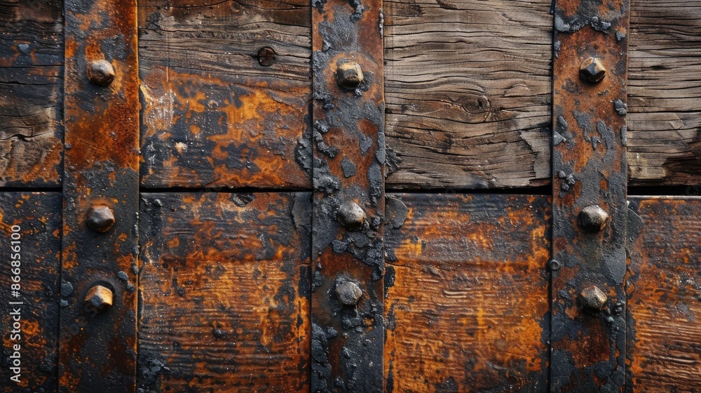 Close up of square iron on wooden background with space for text Suitable for wallpaper Close up of square iron on wooden background with space for text Suitable for wallpaper