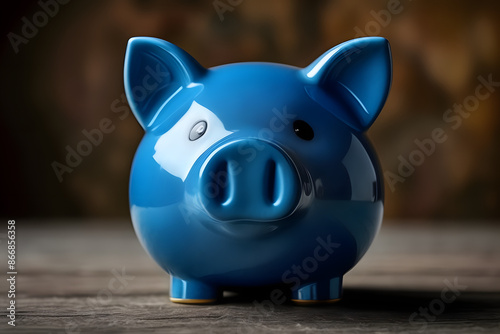 charming illustration of a plump piggy bank in the foreground, facing the viewer with its round snout and curly tail. The simple yet iconic design symbolizes savings and financial prudence