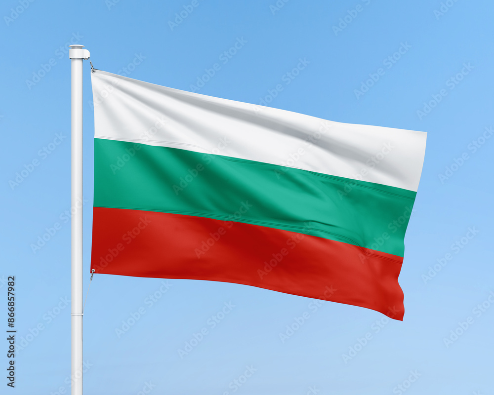 Bulgaria flag on stick on sky background. Realistic flag illustration Bulgaria flag on stick on sky background. Realistic flag illustration