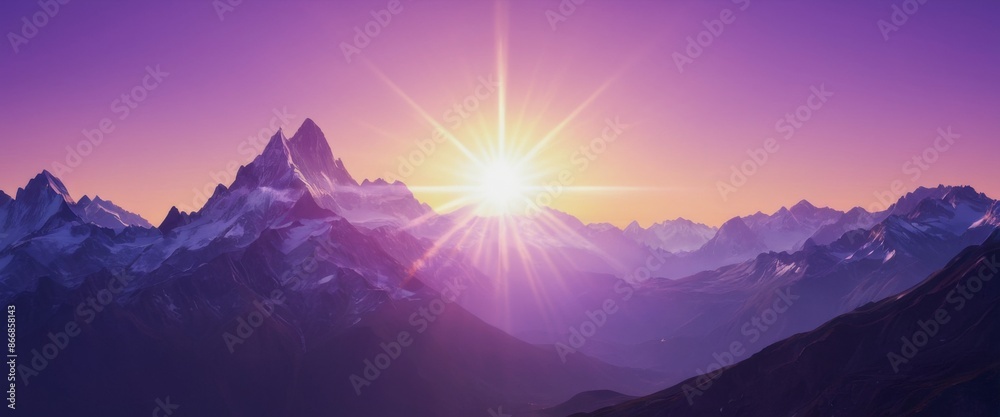 Fototapeta premium purple star lens flare Majestic mountains bathed in the glow