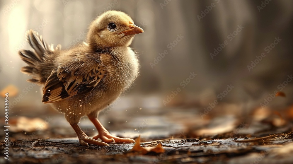 Obraz premium A bird perched amidst foliage and towering trees in a woodland setting