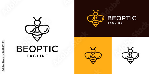 Vector design template of a bee logo combined with glasses.
Livestock, animals, optics, style.
Symbol icon EPS 10.