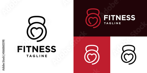 Vector design template of a kettlebell logo combined with love.
Fitness, health, sport, care.
Icon symbol EPS 10.