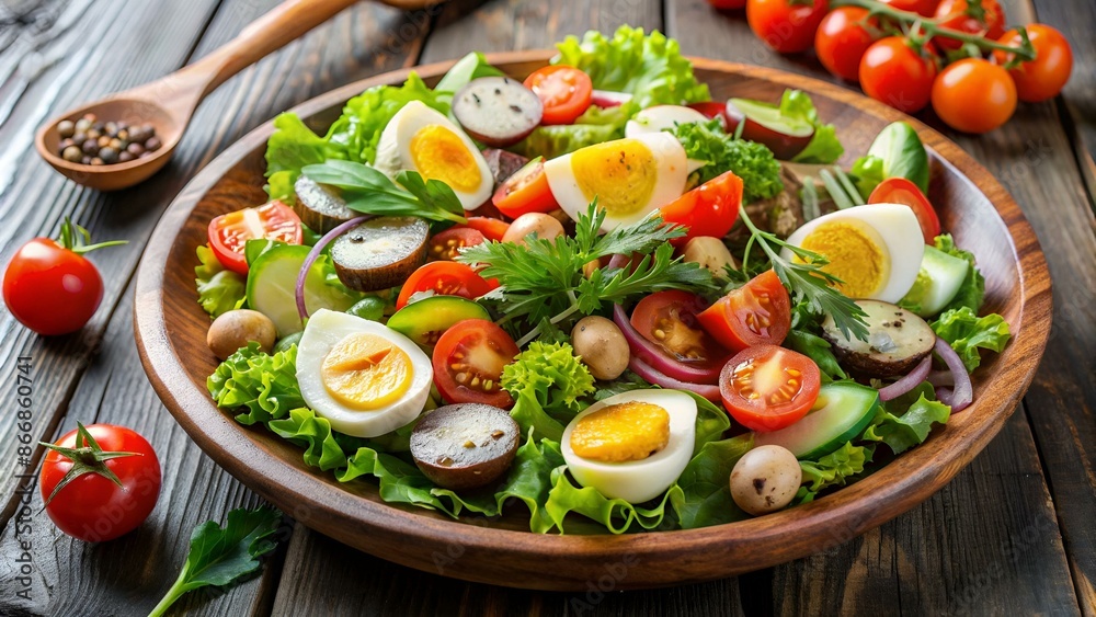 Vegetable salad with Quail Eggs and Spoon Vegetable salad with Quail Eggs and Spoon