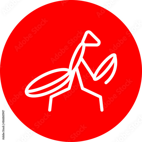 Praying Mantis Line White Circle Red