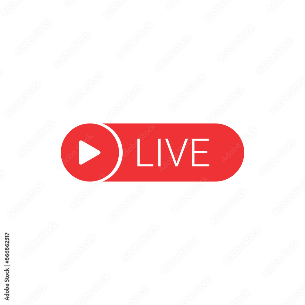 Red Live Streaming Icons: Vector Buttons for TV, Online Streams, and Live Performances Red Live Streaming Icons: Vector Buttons for TV, Online Streams, and Live Performances
