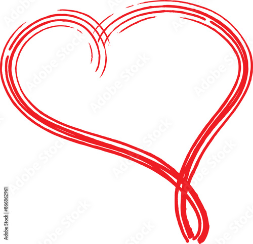 Grunge scribble symbol heart, red marker isolated on white vector editable