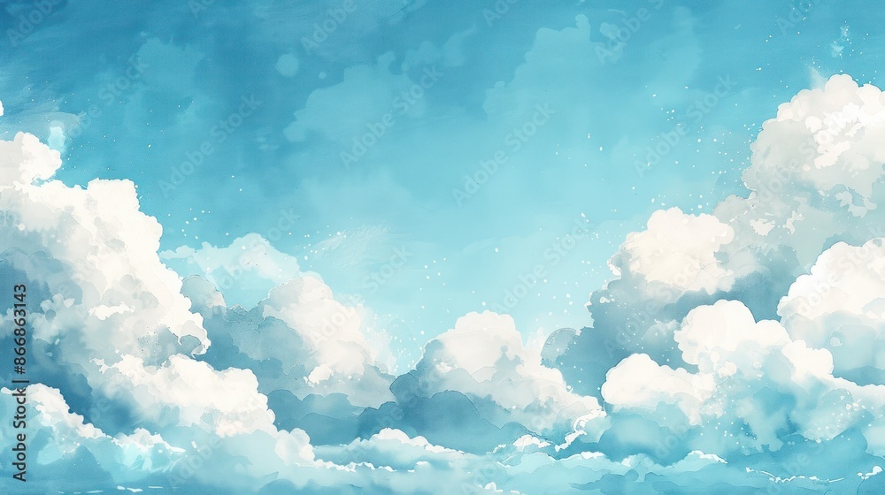 Beautiful, calm blue sky with fluffy white clouds, perfect for backgrounds, themes, or nature-themed designs in stock photos. Beautiful, calm blue sky with fluffy white clouds, perfect for backgrounds, themes, or nature-themed designs in stock photos.
