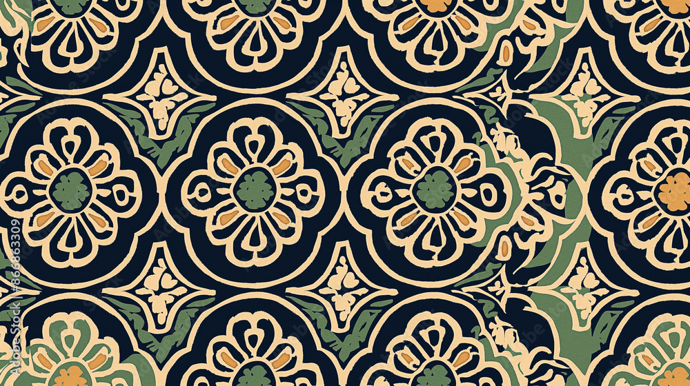 A patterned carpet with flowers and leaves A patterned carpet with flowers and leaves