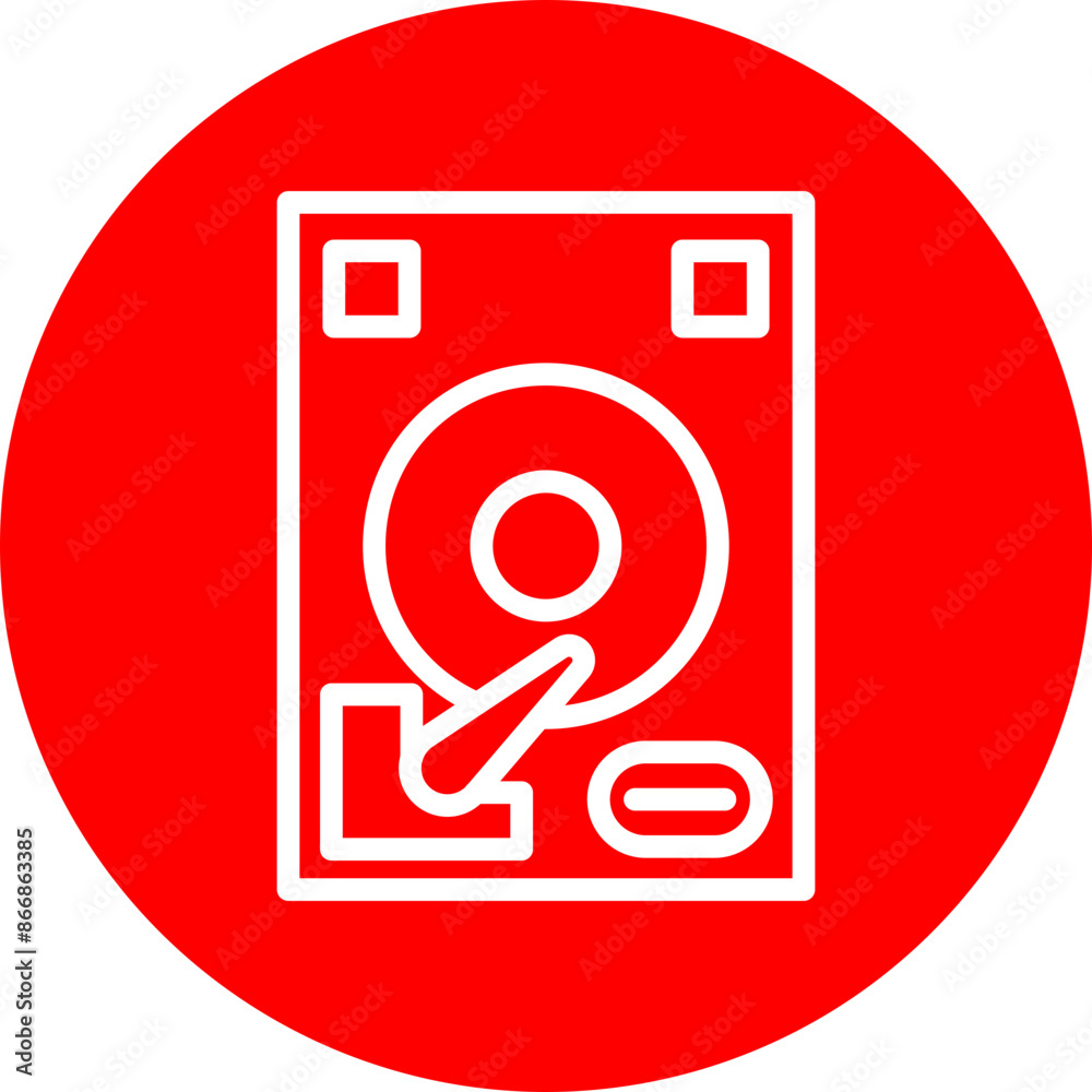 Hard Drive Vector Line White Circle Red Hard Drive Vector Line White Circle Red