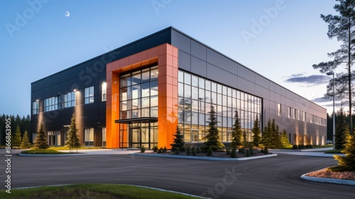 Wallpaper Mural Contemporary warehouse exterior showcasing a small office unit for efficient operations Torontodigital.ca
