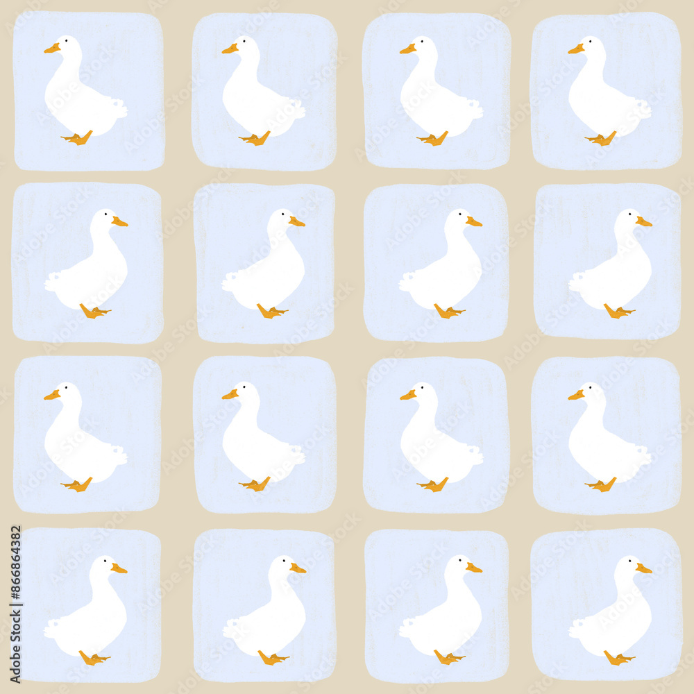 Patrón sin costuras de patos blanco en fondo celeste. Fondo repetitivo con ilustración de patitos para papel de regalo, telas, diseños de redes sociales y papelería. Patrón sin costuras de patos blanco en fondo celeste. Fondo repetitivo con ilustración de patitos para papel de regalo, telas, diseños de redes sociales y papelería.