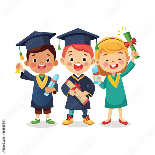 Cartoon graduation kids holding a diploma vector