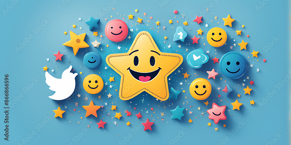Fototapeta premium Users rate satisfaction by smiling faces, on online applications. satisfaction feedback review, good quality. Customer satisfaction service concept design 