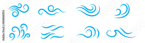 wind icon. wind icon set in blue design vector line art illustration in white background