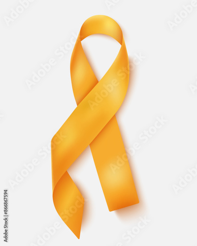 Yellow awareness ribbon on a white background. Bone cancer and a symbol of support for the troops