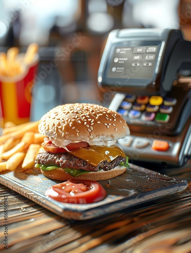 Contactless Payment Technology atModern Fast Food Restaurant Counter Photo photo