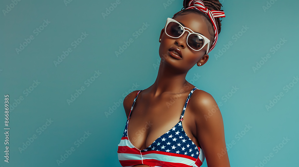 American Flag Bikini Woman in red white and blue Swimwear, 4th of july, patriotic, memorial day, labor day, celebrating the USA American Flag Bikini Woman in red white and blue Swimwear, 4th of july, patriotic, memorial day, labor day, celebrating the USA