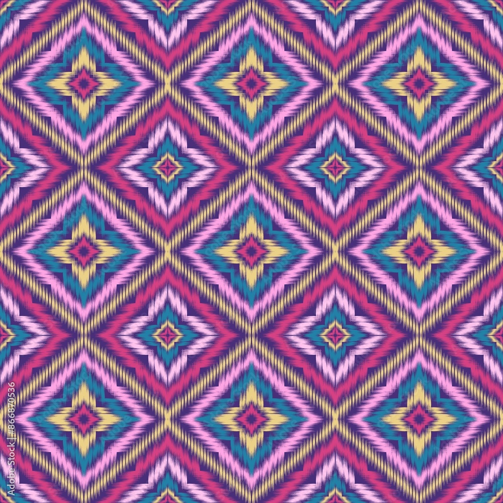 Seamless Ikat ethnic traditional Textile pattern geometric abstract folklore ornament Tribal ethnic illustration background design for print, clothing, scarf Seamless Ikat ethnic traditional Textile pattern geometric abstract folklore ornament Tribal ethnic illustration background design for print, clothing, scarf