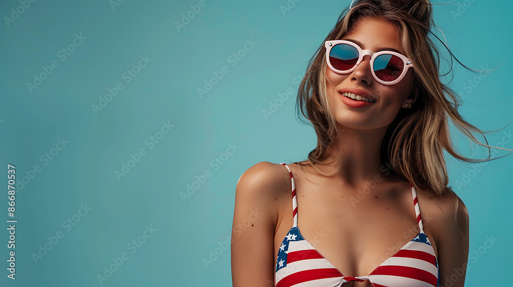 American Flag Bikini Woman in red white and blue Swimwear, 4th of july, patriotic, memorial day, labor day, celebrating the USA American Flag Bikini Woman in red white and blue Swimwear, 4th of july, patriotic, memorial day, labor day, celebrating the USA