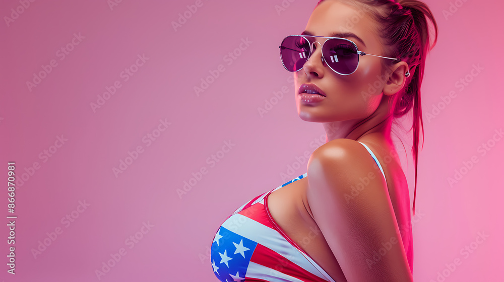 American Flag Bikini Woman in red white and blue Swimwear, 4th of july, patriotic, memorial day, labor day, celebrating the USA American Flag Bikini Woman in red white and blue Swimwear, 4th of july, patriotic, memorial day, labor day, celebrating the USA